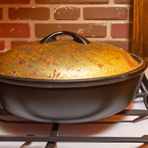 A Dutch oven placed on a stove, ready for cooking the enchiladas to perfection.